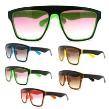 Mens 2 Tone Trendy Futuristic Robot Mobster Curved Flat Top Square Sunglasses