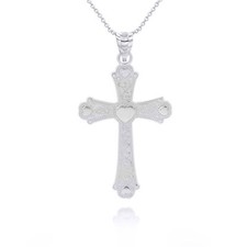925 Sterling Silver Filigree Heart Cross Pendant Necklace