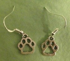 DOG PAW PRINT EARRINGS, Small Open - Pewter with Sterling Silver Ear Wires CAT
