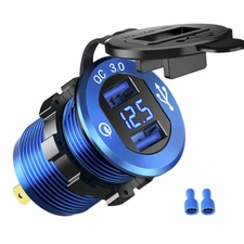 Car Fast Charger QC3.0 Dual USB Socket Power Outlet Waterproof W/LED Voltmeter