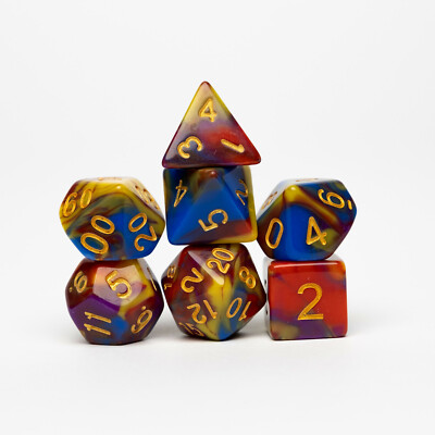 Blue Yellow Cosmic 7 Dice Set RPG DnD Dungeons Dragons Pathfinder d20 AD&D D&D