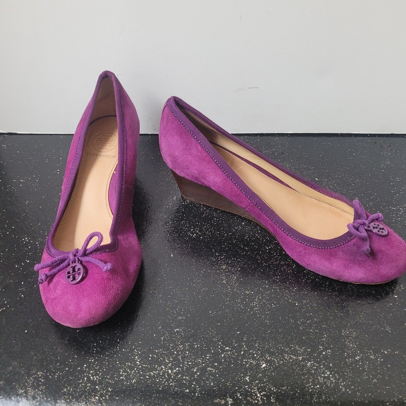 Tory Burch Plum Suede Wedge Heels Size 5