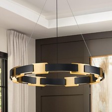 LED Ring Chandelier Modern Black Gold Chandelier for Dining Room 24in