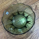 Vintage Anchor Hocking Large 8" Chip Bowl Avocado Dark Green Glass Scalloped Rim