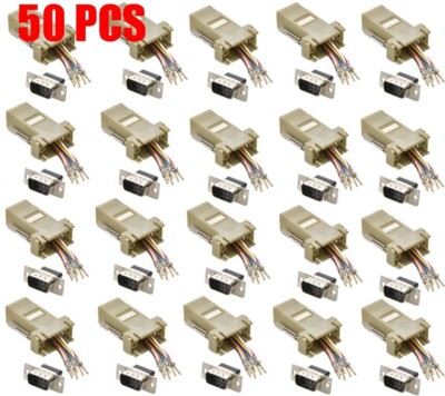 50x DB9 9-Pin Male to RJ45 Female Network Modular Adapter Connector Serial RS232