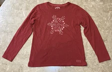 Life Is Good Womens Red Friends Family Gratitude Peace Long Sleeve T-Shirt S tee