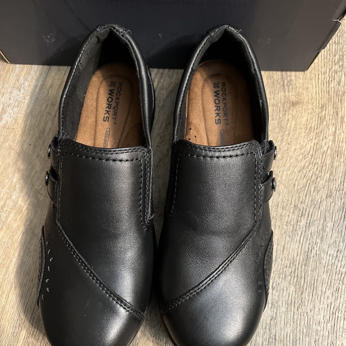 NIB Women's Black Rockport Works Daisey Work Shoes RK761, Sz 7.5M