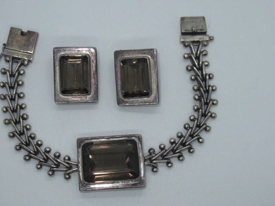 Pulsera y pendientes vintage de topacio ahumado corte esmeralda de plata de ley Lori Bonn  Foto 2 de 4