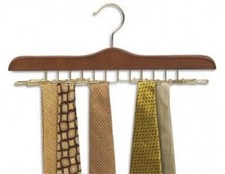 17" Walnut Wood Chrome Multi Tie Hanger