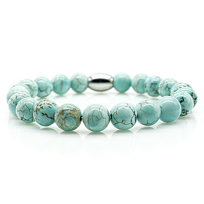 Türkis Armband Bracelet Perlenarmband Damen Herren 8mm Edelstahl Perlen
