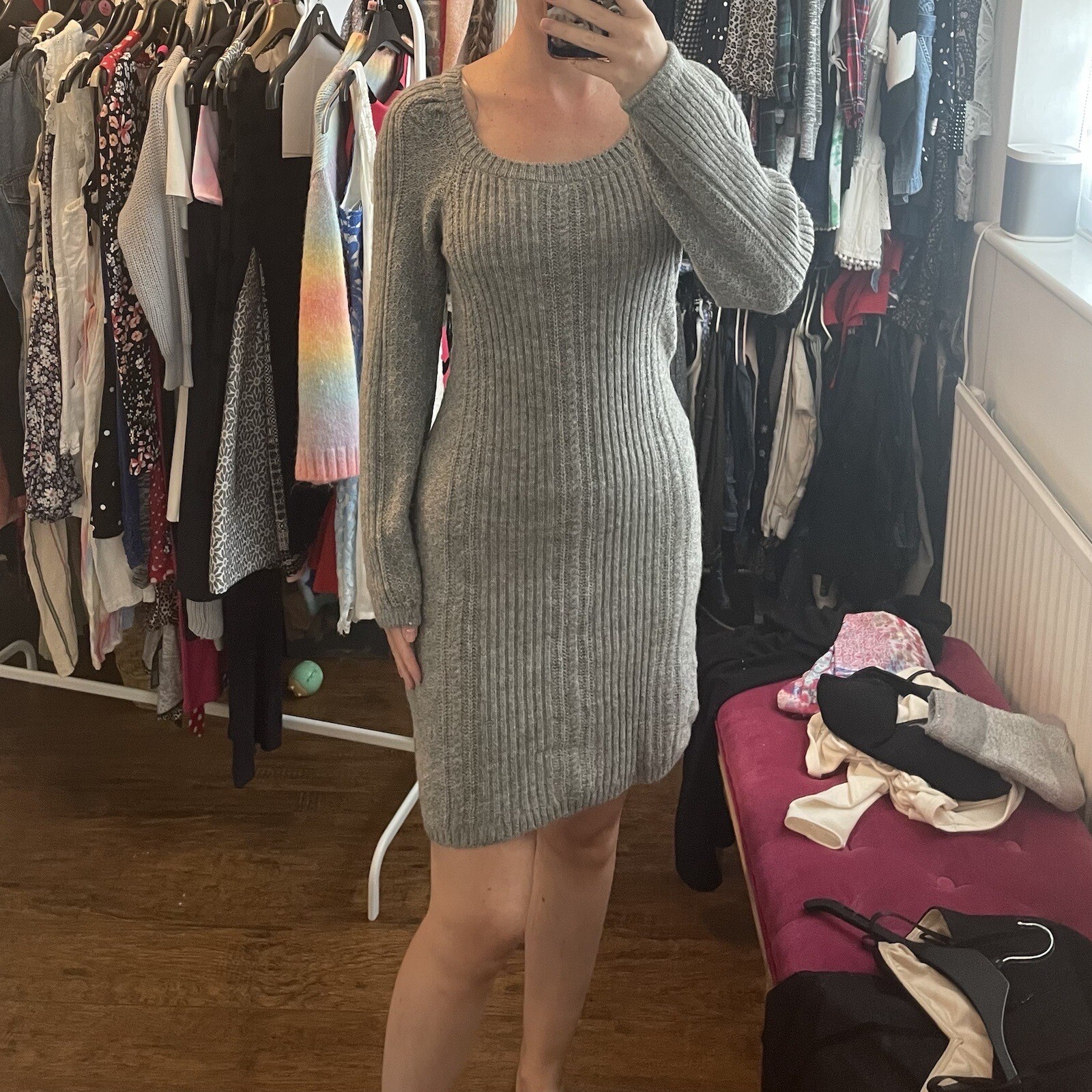 Tu Sainsburys Grey Knitted Dress Size 8 Bnwt Jumper Chunky Cable Cosy
