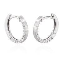 Paar Zirkonia Weiß Klappcreolen 925 Silber 13Mm Rhodiniert Damen Ohrringe