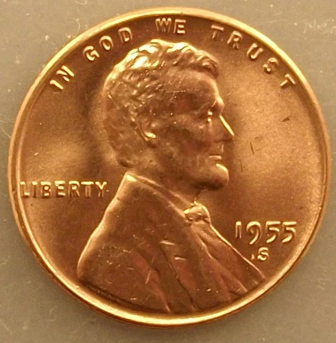 1955-S BU Lincoln Wheat Cent From Uncirculated Roll nice coin, original LUSTER