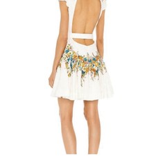 Estelle Floral Print Mini Belted Flared Dress In Multicolor Linen AU2