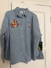 NWT Disney Parks Winnie the Pooh Denim Shirt Embroidered Tigger Eeyore