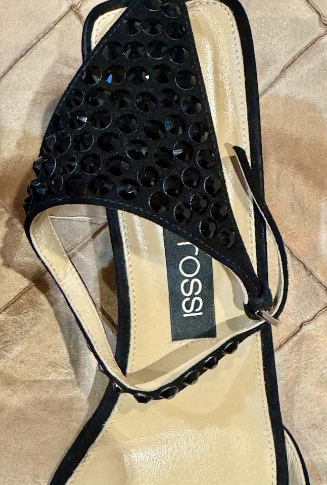 SANDALIAS SERGIO ROSSI CHIC NEGRAS CON ADORNOS DE CRISTAL.DISEÑO ELEGANTE.40,5 Foto 3 de 4
