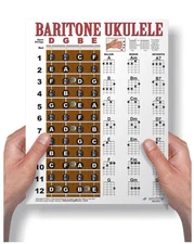 Laminated Baritone Ukulele Beginner Chord Chart 8.5x11 Chords Fingerboard