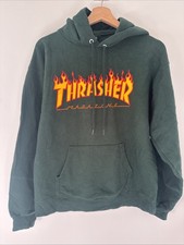 Felpa con cappuccio Thrasher manica lunga pullover verde bosco uomo felpa piccola