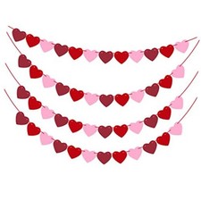 4 Pack Valentines Day Felt Heart Garland Banner Pre-Assembled - 48 PCS NO DIY