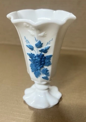 Westmoreland Hand-Painted Milk Glass Vase – Grapes Paneled Design – 5.75”