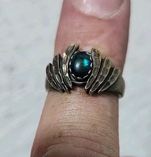 Vtg Southwestern WM CO WHEELER Sterling Silver Wings Paua Shell Ring Signed 7.5