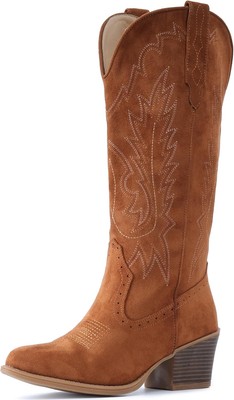 IUV Women's Cowboy Boots – Mid Calf Western Boots With Pointy Toe, Pull-On Tabs, Brown - View #2