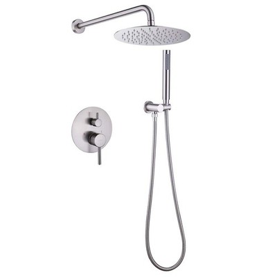 BWE 1-Handle 2-Spray Wall Mount Handheld Shower Head 2.5 GPM Brushed Nickel