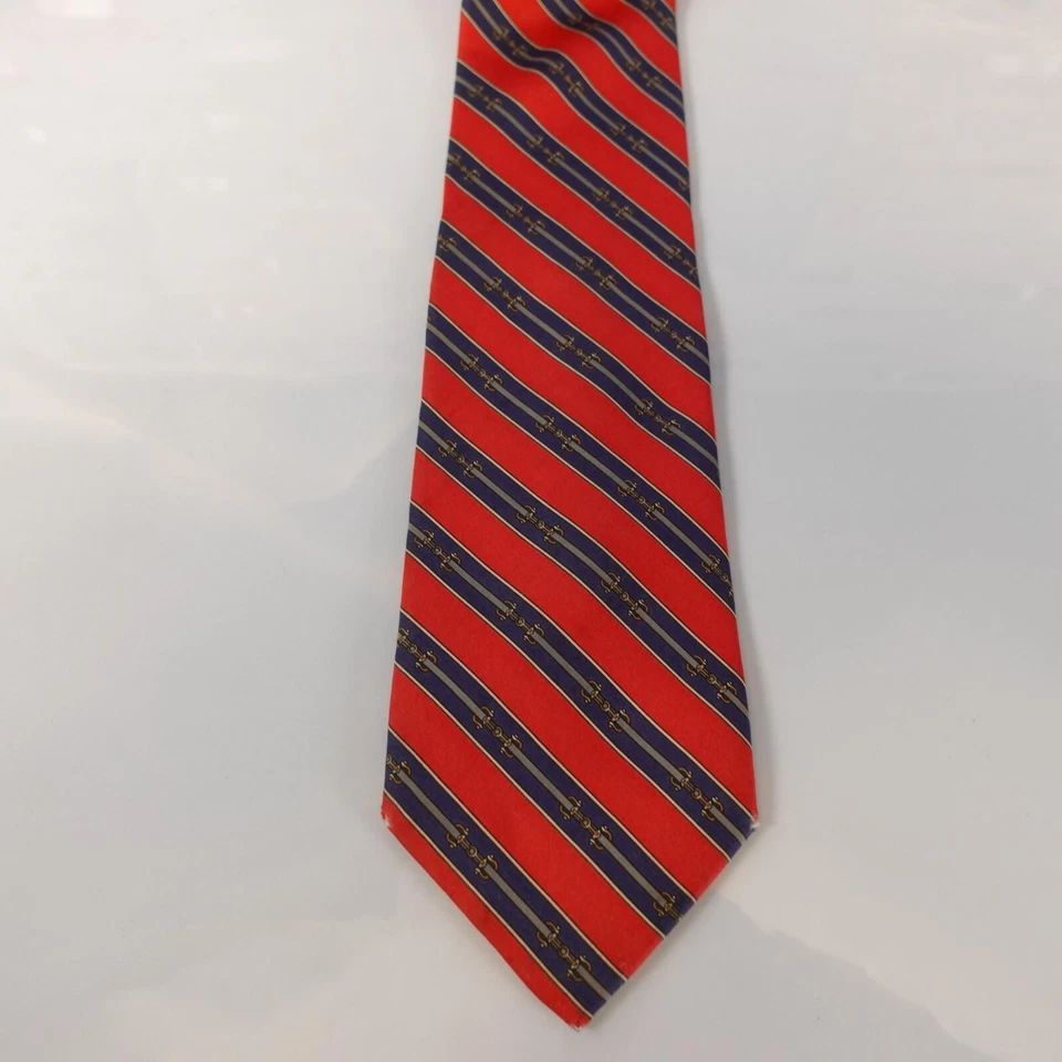 Corbata de cuello vintage Kenneth Gordon para hombre a rayas rojas seda eslabón de caballo diseñador EE. UU. Foto 4 de 4