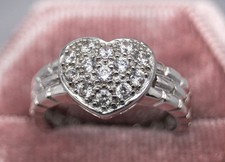 Vintage Cubic Zirconia Heart Sterling Silver Ring - Size 7