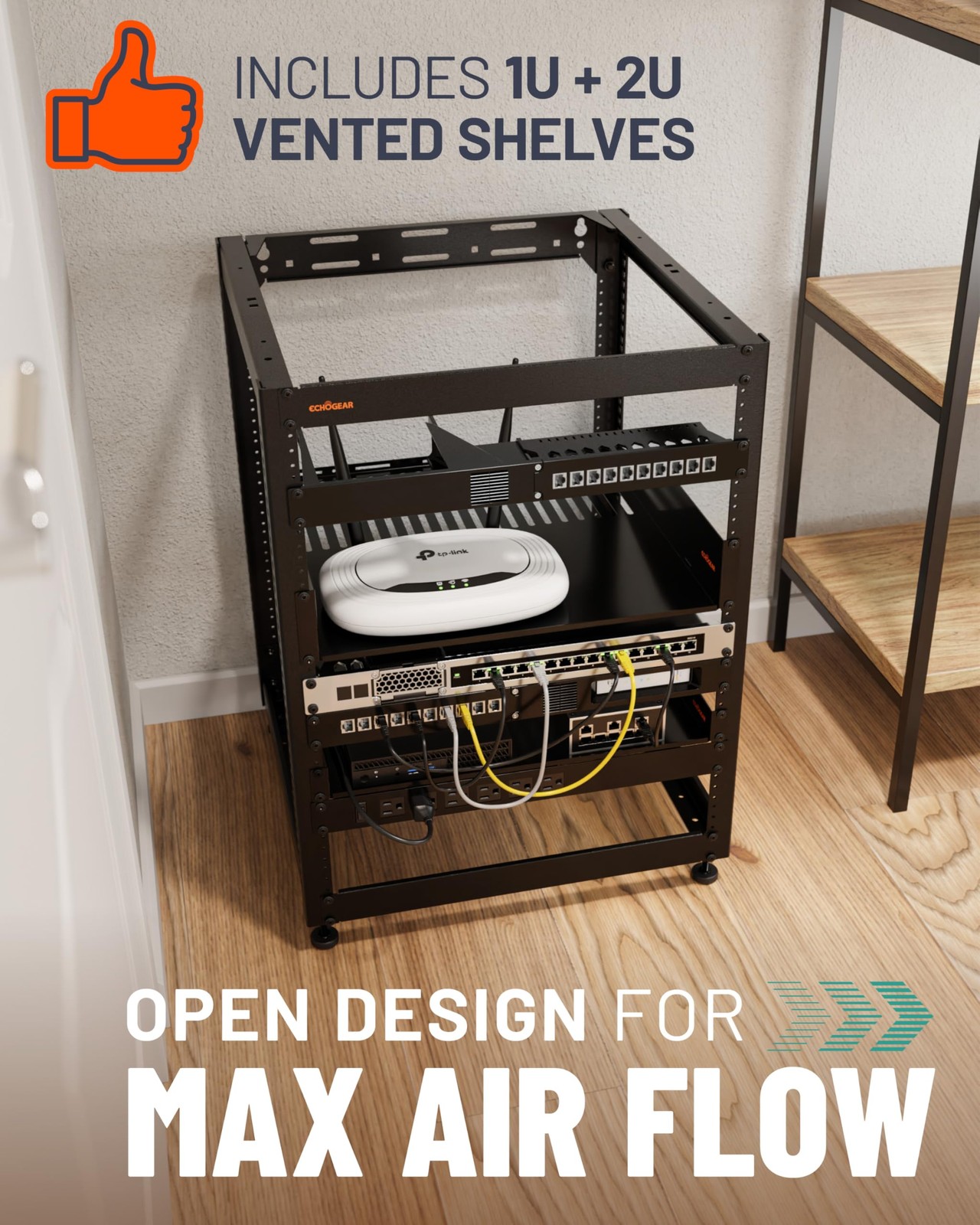 как выглядит 15U Open Frame Rack for Servers AV Gear - Wall Mountable Design Includes 2X... фото