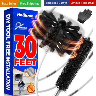 30 Feet Dryer Vent Cleaner Kit, Flexible Lint Brush with Drill Attachment, Fi...