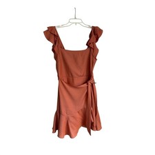 Trixxi Terracotta Orange / Rust Ruffle Sleeve Wrap Mini Dress NWT Size Medium