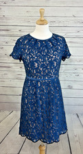 Adrianna Papell Womens Dress Blue Lace with Tan Lining Size 12P Fit and Flare