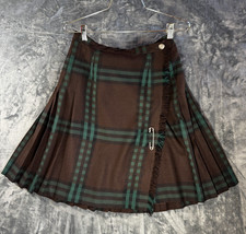 Vintage Highland Queen Brown Watch Tartan Wrap Kilt Skirt 100 Virgin Wool Small