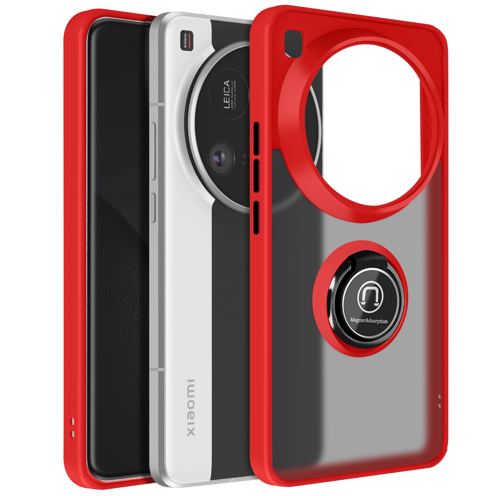 Coque Xiaomi 15 Ultra antichoc à bague magnétique et dos translucide rouge