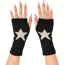 Women's Y2K Star Gloves Fingerless Wrist Length Knitted Arm Warmers Black