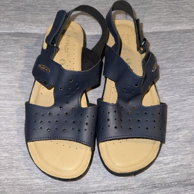Fly Flot Slingback Sandals Womens Size 38 US 7 Blue Faux Leather Wedge Shoes