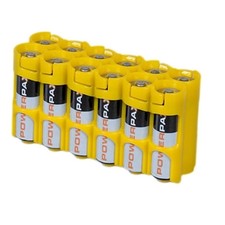 Storacell by Powerpax AA 12 Pack Battery Caddy, Yellow - Holds 12 AA Batteries