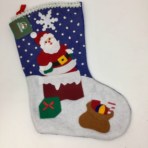 Christmas House Felt Christmas Stocking Santa Going Down Chimney NWT - Picture 5 of 6