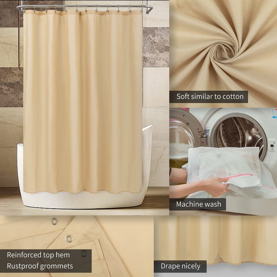 Long Fabric Shower Curtain Liner Waterproof 72 x 74 Soft