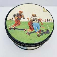 Vintage CHERRYDALE FARMS Cashew Butter Crunch Football Tin 10.5 oz Round 5" Dia