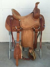 Western Leather Hand Carved Roper Ranch Saddle with Leather Strings 58