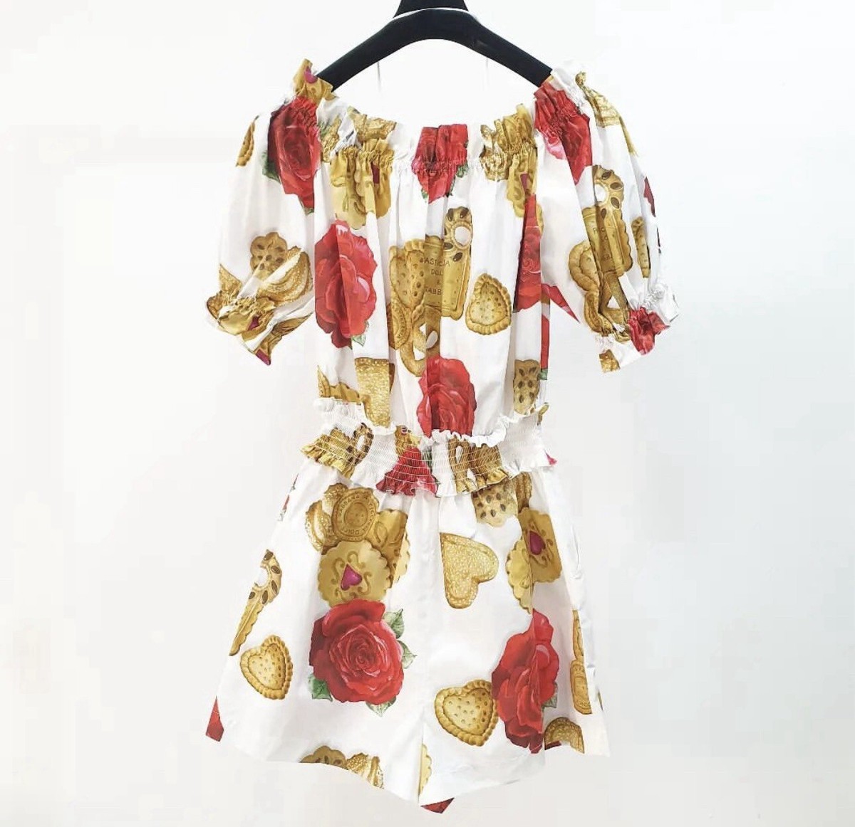 Dolce & Gabbana White Cookie & Floral Print Cotton Off