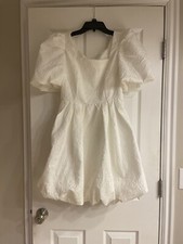 White Short Puff Sleeve  Hem Party Prom Cocktail Wedding Dress Size Small