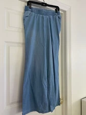 New DG2 Diane Gilman SoftCell Denim Wide Leg Pants, Chambray,  Medium, Pull on
