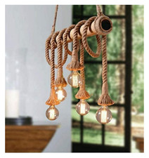 Rope Light Fixture Farmhouse Vintage Style Ceiling Pendant Hanging Lamp Metal