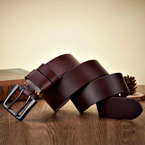 Cinturón de cuero genuino de piel de vaca real de 4,3 cm de ancho para hombre cinturón hebilla de doble pasador - Imagen 5 de 11