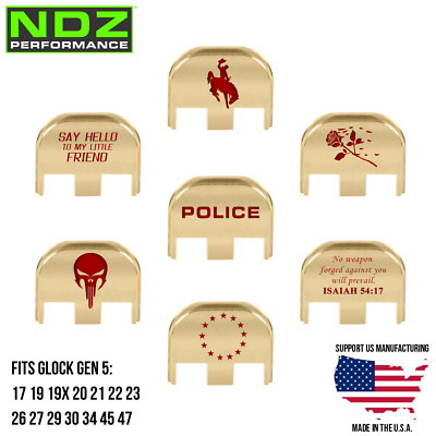 NDZ Glock Gen 5 17 19 20 26 45 Brass Rear Slide Cover Back Plate Red Engravings