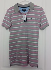 Boy's Chaps Polo Logo Light Grey HTH Stripes Shirt Size Large New With Tags