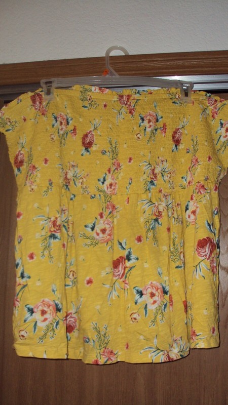 Torrid Sz 5 Yellow Floral Slub Strapless Smocked Bodice Babydoll Top